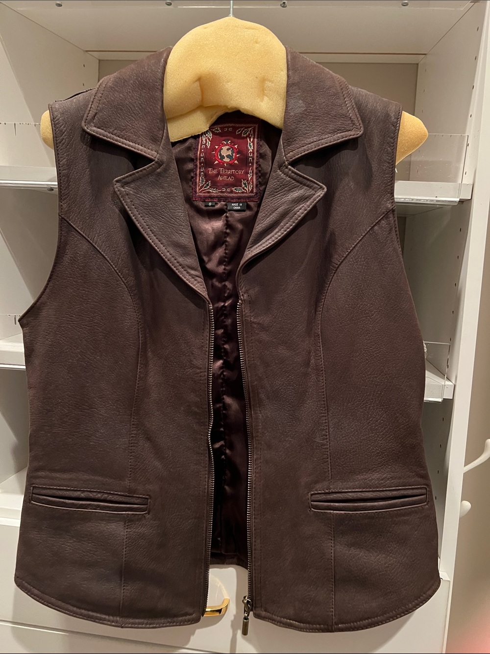 The Territory Ahead Chocolate Brown Leather Sleeveless Zip Vest